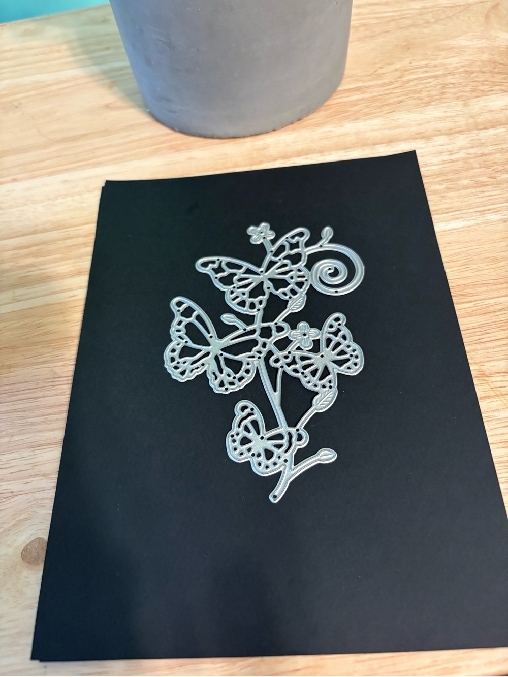 Silver Butterfly Floral Metal Die Cut Accent - Craft Embellishment